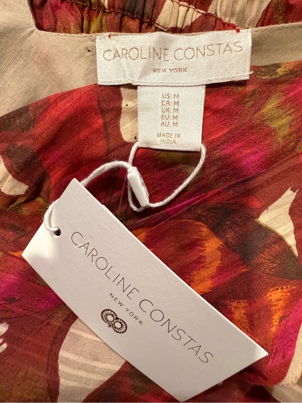 Caroline Constas Floral Botanical Beaded Smocked Maxi Dress Burgundy Cream NWT - Picture 7 of 7